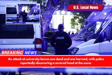 Ax attack at university leaves one dead and one harmed, with police reportedly discovering a severed head at the scene