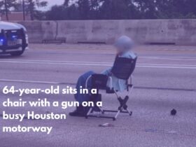 64-year-old sits in a chair with a gun on a busy Houston motorway