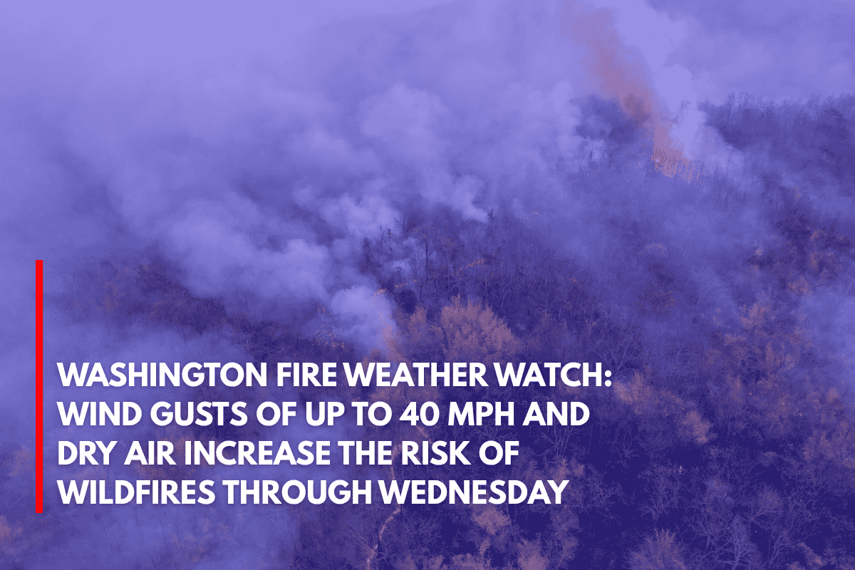 Washington Fire Weather Watch Wind Gusts of Up to 40 MPH and Dry Air Increase the Risk of Wildfires Through Wednesday