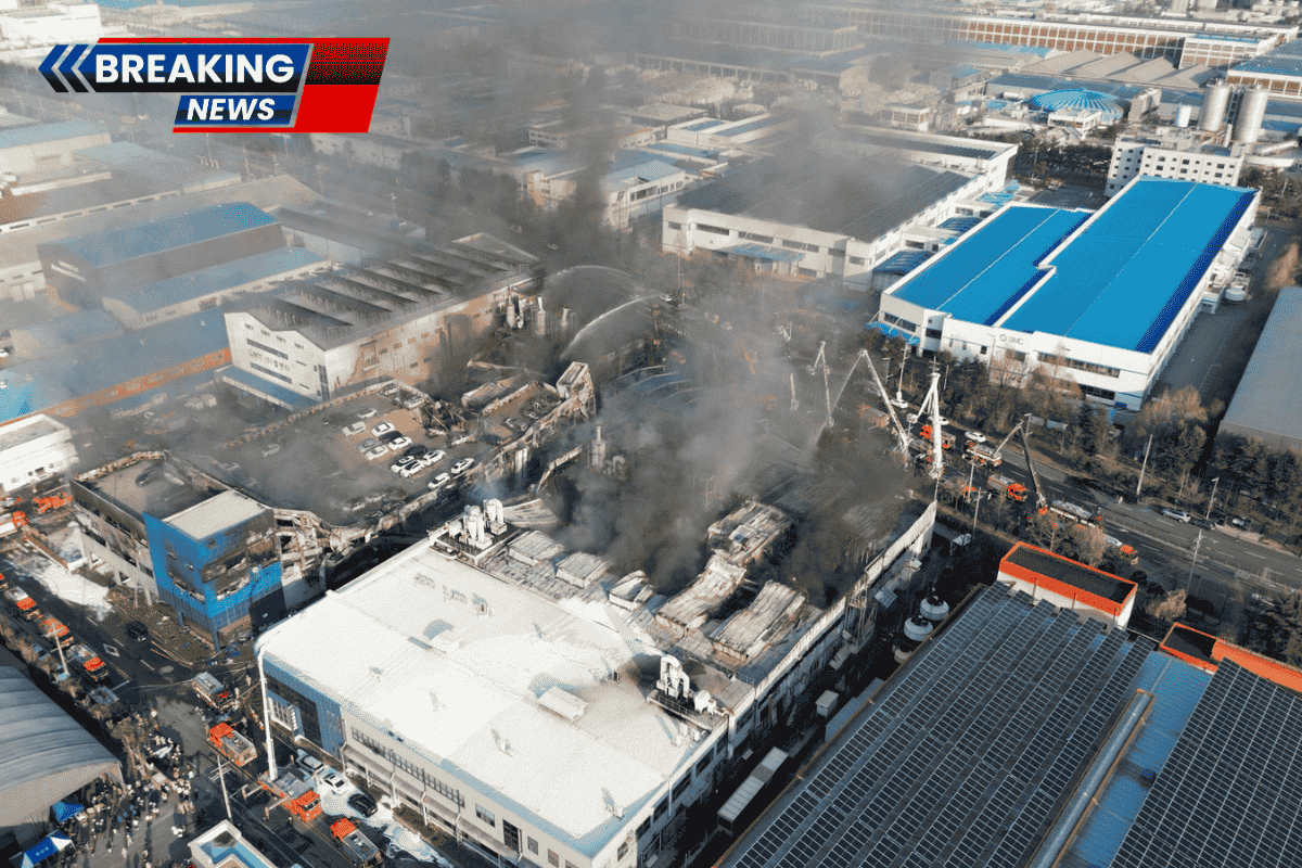 Officials report that at least 14 people were killed in a massive fire at a South Korean car parts factory